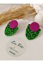 Green-Damson Leopard Pattern 80S Theme Color Hand Carrier Oldies but Goldies Fabric Earring Apparatus - 5