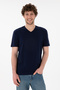 Men's Regular Fit V-Neck Navy Blue Basic T-Shirt 50305858-Vr033