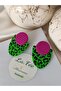 Green-Damson Leopard Pattern 80S Theme Color Hand Carrier Oldies but Goldies Fabric Earring Apparatus - 6