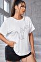 Women's White Cat Printed Oversize T-shirt - 4