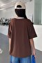 Brown Neck White Freedom Printed Oversize Crew Neck T-shirt - 5