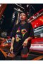 Colorful Face Figure Printed Black Oversize T-shirt - 3