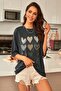 Large Size Anthracite 3x3 Heart Printed 'Oversize T-shirt?