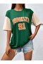 Unisex Plus Size Green Brooklyn 91 Printed Sleeves Beige Oversize T-shirt - 4