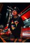 Colorful Face Figure Printed Black Oversize T-shirt - 4