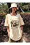 Large Size Music And Party Printed Beige Oversize T-shirt - 5