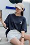 Unisex Navy Blue Mountain Sunday Printed Crew Neck Oversize T-shirt - 4