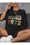 Plus Size Vintage Cassette 1972 Printed Oversize Crew Neck Black T-shirt