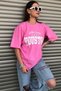 Pink Oversize Houston Text Printed Women's T-shirt - 4