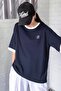 Plus Size Women's Navy Blue 'b' Look Oversize Cotton T-shirt - 3