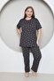 Plus Size Pink Small Heart Patterned Pajama Set - 5