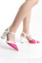 Fuchsia-White Ankle Strap Classic Heeled Women's Shoes - 2