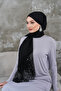 Black Crepe Chiffon Fabric with Hand Embroidery, Long Lez Lace, and Luxurious Shawl with Stones. - 4
