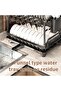 41.5*29*29cm Double Layer Black Dish Drainer, Self-Draining Dish Rack with 7 Cup Holders Fully Equipped Space Saving Large Capacity Kitchen Countertop Storage Organizer - 2