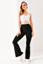 Women's High Waist Spanish Leggings Diver Fabric Leggings Black - 5023