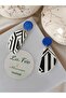 Navy Blue & Black Line Polymer Clay Earrings Steel Apparatus - 5