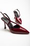 Women's Burgundy Patent Leather Thin Heeled Stileto Design Model Classic Heeled Shoes - 4