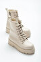 Women's Beige Lace-Up Zippered Waterproof Non-Slip Sole Boots - 5