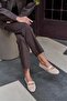 Beige Women's Double Belt Detailed Mesh Ballerinas - 2