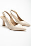 Women's Beige Faux Leather Buckled Slingback Pointed-Toe Thin-Heeled Shoes - 2