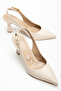 Women's Beige Faux Leather Buckled Slingback Pointed-Toe Thin-Heeled Shoes
