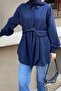 Navy Blue Waist-Tied Tunic Shirt - 3