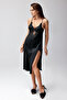 9950- Satin Lace Slit Detail 6 Piece Nightgown Set - 2