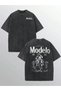 Men's Anthracite Special Washed Fabric Oversize T-shirt - 2