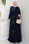 Plus Size Tulip Stone Mother's Dress Navy Blue Hm2692 - 2