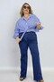 Belted Wide Elastic Spanish Leg Large Size Jean Jeans Trousers Navy Blue