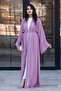 Abaya with Stone Stripes on the Front-Pink - 5