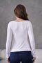 Women's White Boat Neck Gathered Long Sleeve Blouse Lycra Viscose Badi 99 - 5