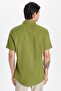 Men's Slim Fit Slim Fit Short Sleeve 100% Cotton Linen Texture Khaki Button Collar Shirt - 5