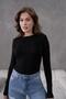 Women's Black Boat Neck Gathered Long Sleeve Blouse Lycra Viscose Badi 99 - 5