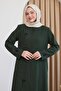 Sequin Patterned Plain Khaki Ferace - 2