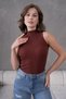 Women's Brown Corded Sleeveless Knitwear Badi Lycra Body 253101 - 3