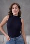 Women's Navy Blue Corded Sleeveless Knitwear Badi Lycra Body 253101