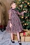 Girl's Leopard Patterned Amber Dress with Ruffled Chest and Ribbon Detail on the Collar - 2