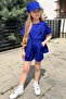 Girl's Sleeveless Combed Cotton Blouse Short Sleeve Blazer Jacket Hat Cobalt Blue Shorts Suit