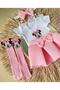 Girls' short-sleeve pink and white skirt set - 2