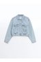 Lcw Vision Indigo Shirt Collar Oversize Crop Women's Jean Jacket - 5