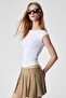 Chincago Women's Regular Striped High Waist Beige Skirt - 2