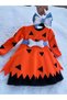 Girl's Long Sleeve Stone Age Costume, Orange Pebble Birthday Party Dress+ Buckle+ Belt