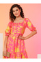 All-Over Floral Print Puff Sleeve Midi Dress - 5