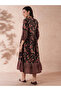 All-Over Floral Print Mandarin Collar Ruffles Hem A-Line Midi Dress - 3