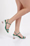 901 Women's Square Toe Transparent Heeled Sandals Green Satin - 5