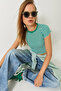Women's Green and White Striped Ribbed Camisole Basic T-Shirt 60261475 - 2