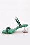 901 Women's Square Toe Transparent Heeled Sandals Green Satin - 3