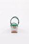 901 Women's Square Toe Transparent Heeled Sandals Green Satin - 4