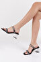901 Women's Square Toe Transparent Heels Sandals Black Satin - 5